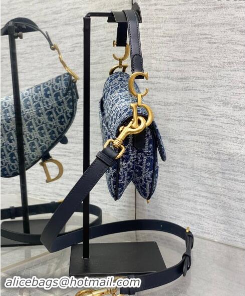 Top Grade Dior Mini Saddle Bag with Strap in Oblique Denim 1041 Blue 2024