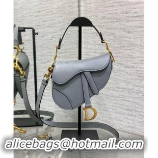 Grade Quality Dior Mini Saddle Bag with Strap in Grained Calfskin 1041 Dusty Blue 2024