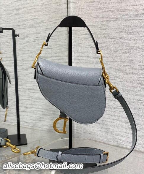 Grade Quality Dior Mini Saddle Bag with Strap in Grained Calfskin 1041 Dusty Blue 2024