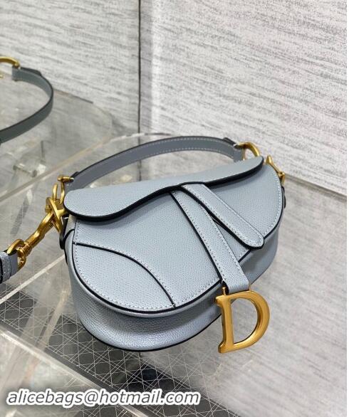 Grade Quality Dior Mini Saddle Bag with Strap in Grained Calfskin 1041 Dusty Blue 2024