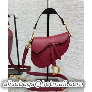 Inexpensive Dior Mini Saddle Bag with Strap in Grained Calfskin 1041 Burgundy 2024