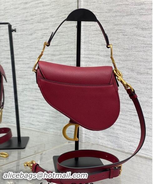 Inexpensive Dior Mini Saddle Bag with Strap in Grained Calfskin 1041 Burgundy 2024