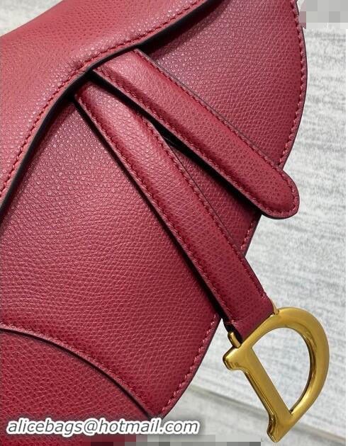 Inexpensive Dior Mini Saddle Bag with Strap in Grained Calfskin 1041 Burgundy 2024