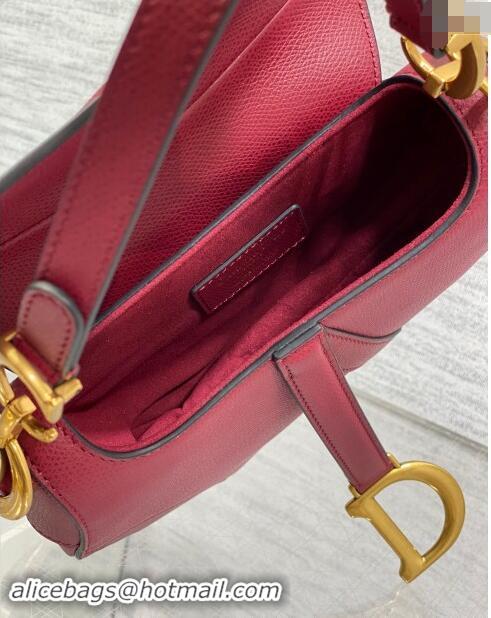 Inexpensive Dior Mini Saddle Bag with Strap in Grained Calfskin 1041 Burgundy 2024