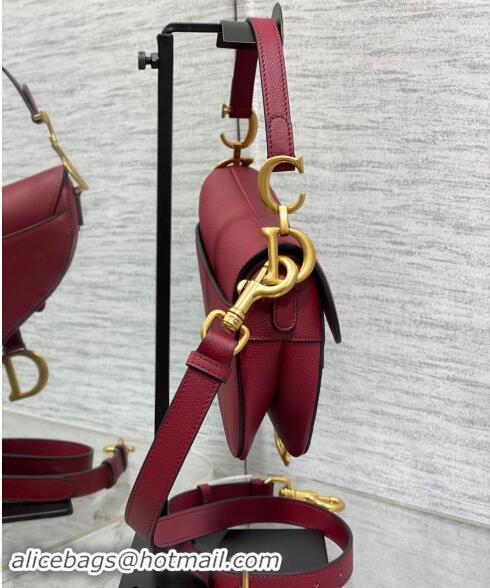 Inexpensive Dior Mini Saddle Bag with Strap in Grained Calfskin 1041 Burgundy 2024