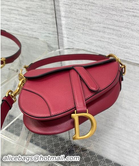 Inexpensive Dior Mini Saddle Bag with Strap in Grained Calfskin 1041 Burgundy 2024