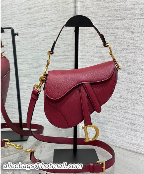 Inexpensive Dior Mini Saddle Bag with Strap in Grained Calfskin 1041 Burgundy 2024