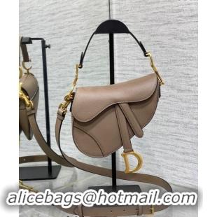 New Release Creation Dior Mini Saddle Bag with Strap in Grained Calfskin 1041 Taupe Grey 2024