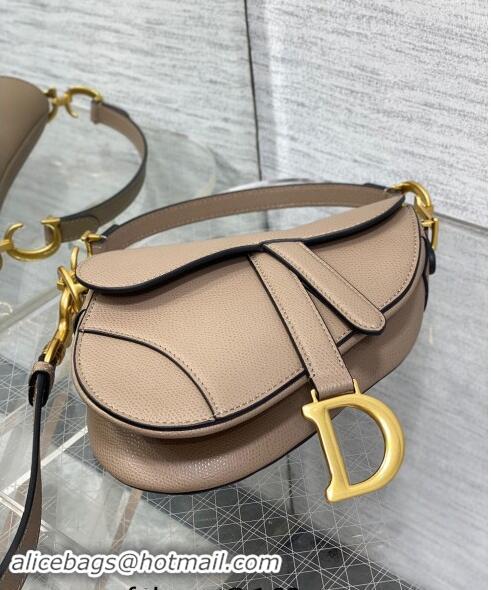 New Release Creation Dior Mini Saddle Bag with Strap in Grained Calfskin 1041 Taupe Grey 2024