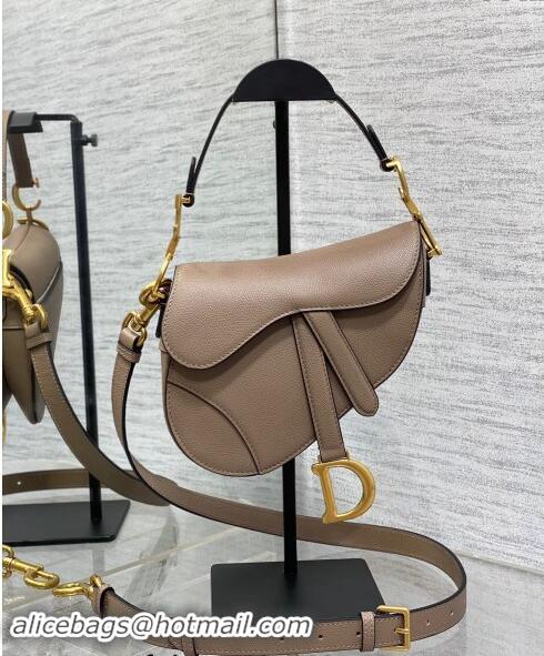 New Release Creation Dior Mini Saddle Bag with Strap in Grained Calfskin 1041 Taupe Grey 2024