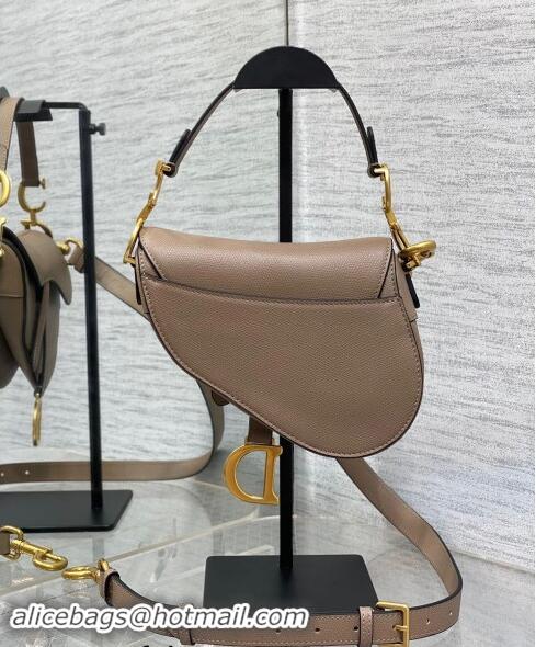 New Release Creation Dior Mini Saddle Bag with Strap in Grained Calfskin 1041 Taupe Grey 2024