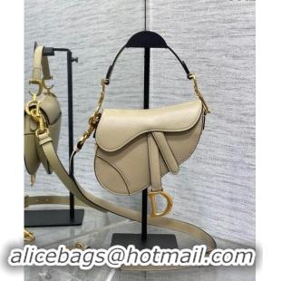 Top Grade Dior Mini Saddle Bag with Strap in Grained Calfskin 1041 Apricot 2024