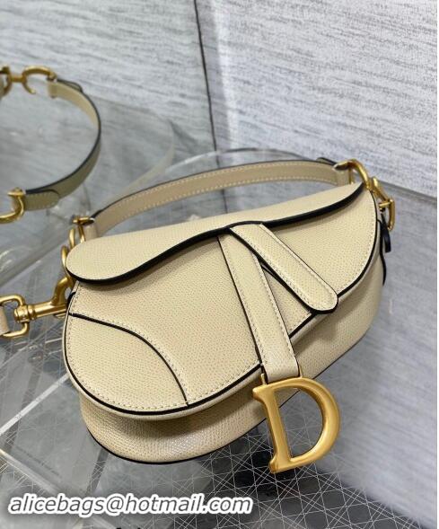 Top Grade Dior Mini Saddle Bag with Strap in Grained Calfskin 1041 Apricot 2024