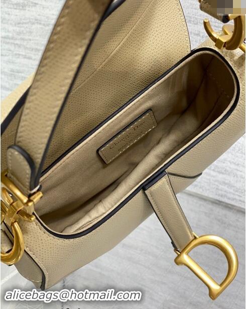 Top Grade Dior Mini Saddle Bag with Strap in Grained Calfskin 1041 Apricot 2024