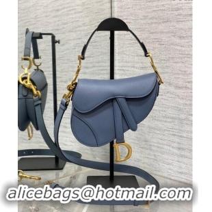 Best Design Dior Mini Saddle Bag with Strap in Grained Calfskin 1041 Denim Blue 2024