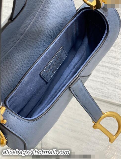 Best Design Dior Mini Saddle Bag with Strap in Grained Calfskin 1041 Denim Blue 2024