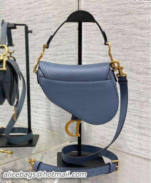 Best Design Dior Mini Saddle Bag with Strap in Grained Calfskin 1041 Denim Blue 2024