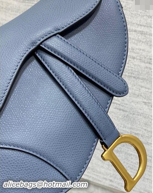 Best Design Dior Mini Saddle Bag with Strap in Grained Calfskin 1041 Denim Blue 2024