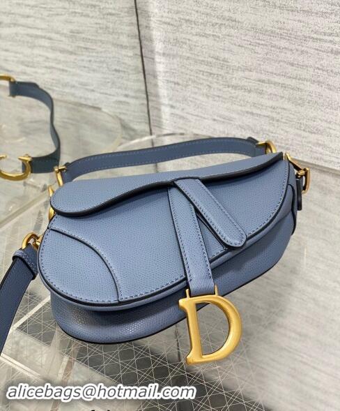 Best Design Dior Mini Saddle Bag with Strap in Grained Calfskin 1041 Denim Blue 2024