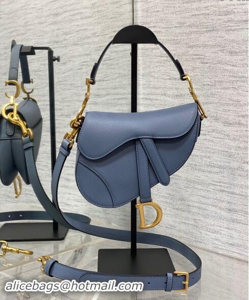 Best Design Dior Mini Saddle Bag with Strap in Grained Calfskin 1041 Denim Blue 2024