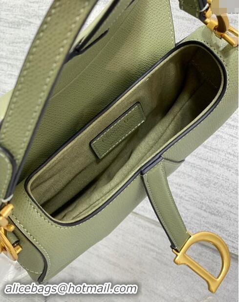 Most Popular Dior Mini Saddle Bag with Strap in Grained Calfskin 1041 Matcha Green 2024