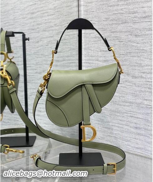 Most Popular Dior Mini Saddle Bag with Strap in Grained Calfskin 1041 Matcha Green 2024