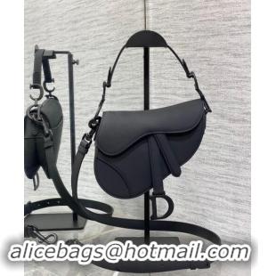 Discount Dior Mini Saddle Bag with Strap in Grained Calfskin 1041 All Black 2024