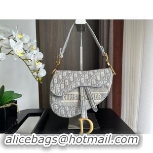 Top Grade Dior Medium Saddle Bag in Dior Oblique Embroidery 1041 Grey 2024