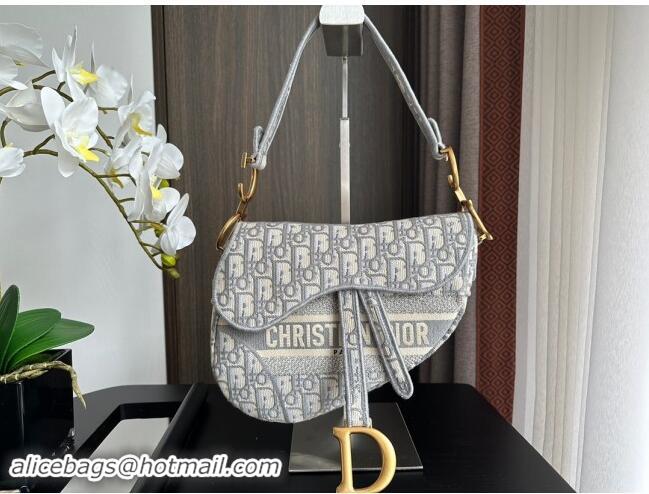 Top Grade Dior Medium Saddle Bag in Dior Oblique Embroidery 1041 Grey 2024