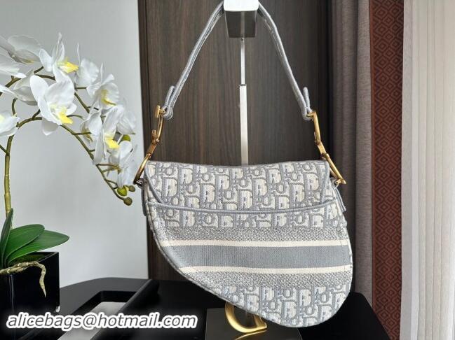 Top Grade Dior Medium Saddle Bag in Dior Oblique Embroidery 1041 Grey 2024