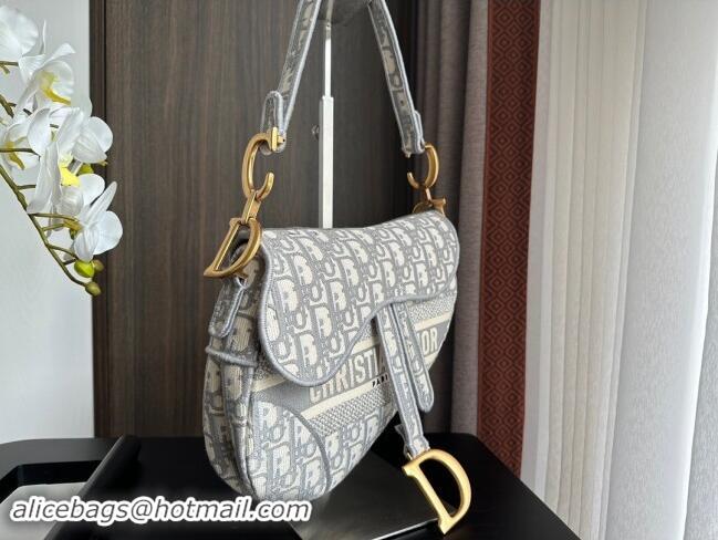 Top Grade Dior Medium Saddle Bag in Dior Oblique Embroidery 1041 Grey 2024