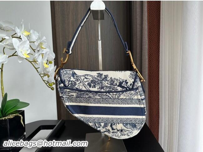 Top Grade Dior Medium Saddle Bag in Toile de Jouy Embroidery 1041 Blue 2024