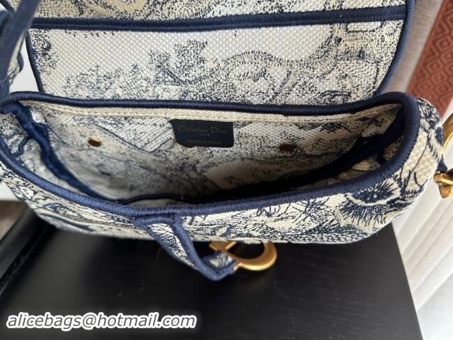 Top Grade Dior Medium Saddle Bag in Toile de Jouy Embroidery 1041 Blue 2024