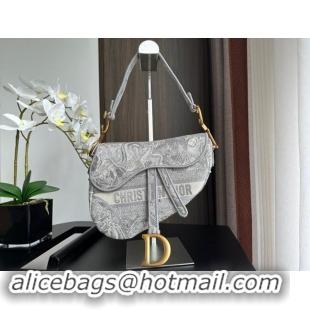 Good Taste Dior Medium Saddle Bag in  Toile de Jouy Embroidery 1041 Grey 2024