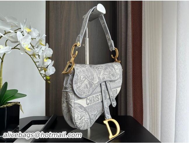 Good Taste Dior Medium Saddle Bag in  Toile de Jouy Embroidery 1041 Grey 2024