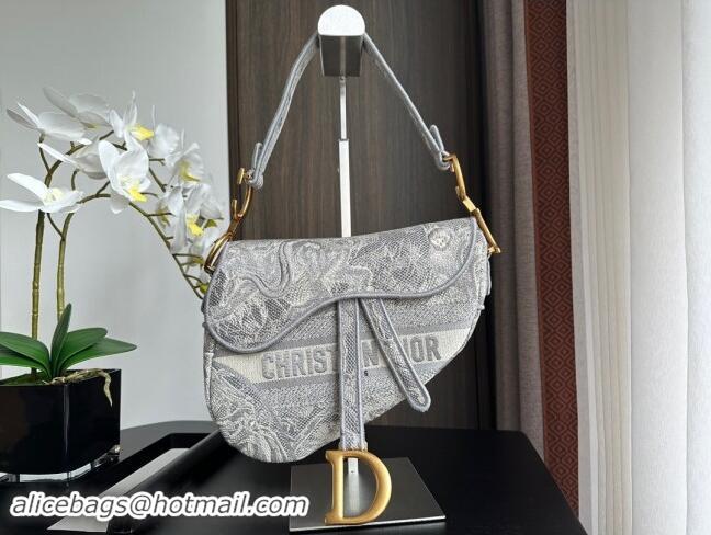 Good Taste Dior Medium Saddle Bag in  Toile de Jouy Embroidery 1041 Grey 2024