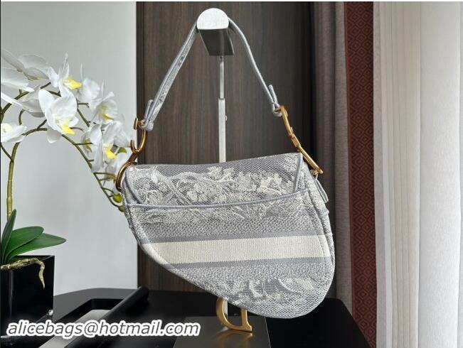 Good Taste Dior Medium Saddle Bag in  Toile de Jouy Embroidery 1041 Grey 2024