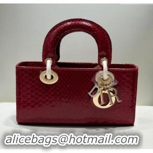 Top Design Dior Lady D-Joy Small Bag in Python Leather D0101 Red 2024