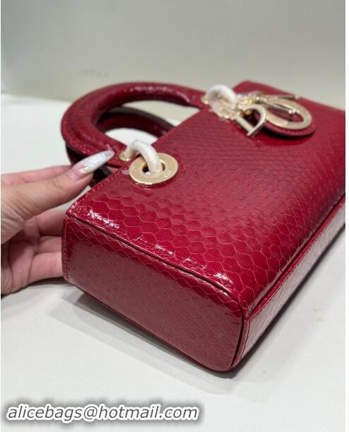 Top Design Dior Lady D-Joy Small Bag in Python Leather D0101 Red 2024