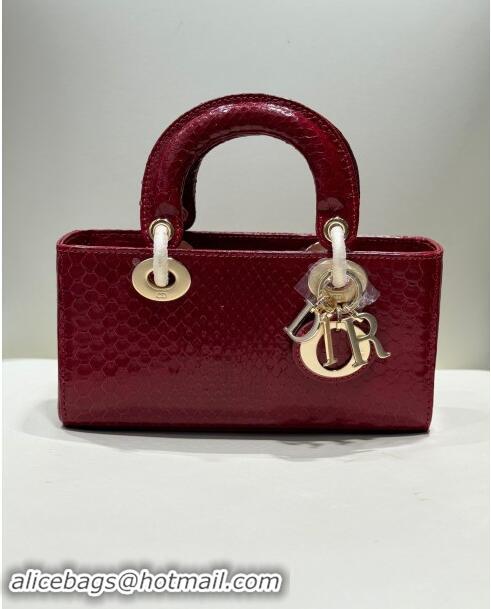 Top Design Dior Lady D-Joy Small Bag in Python Leather D0101 Red 2024