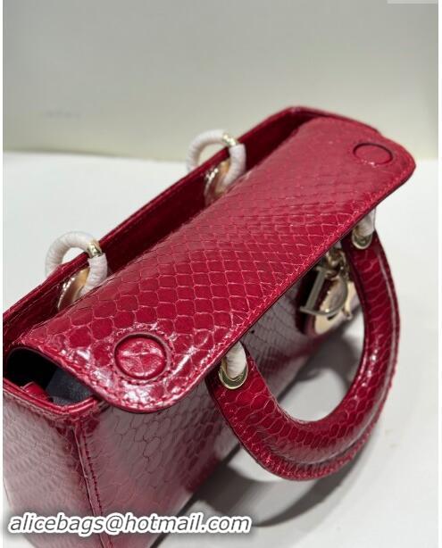 Top Design Dior Lady D-Joy Small Bag in Python Leather D0101 Red 2024