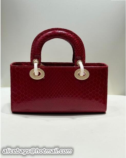 Top Design Dior Lady D-Joy Small Bag in Python Leather D0101 Red 2024