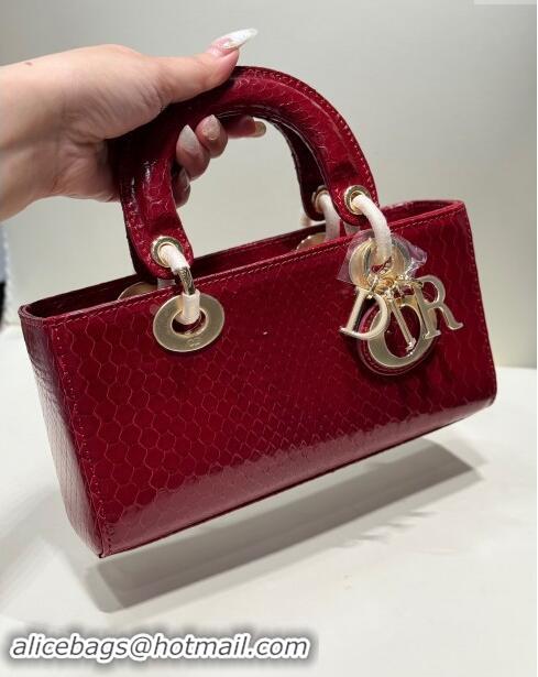 Top Design Dior Lady D-Joy Small Bag in Python Leather D0101 Red 2024