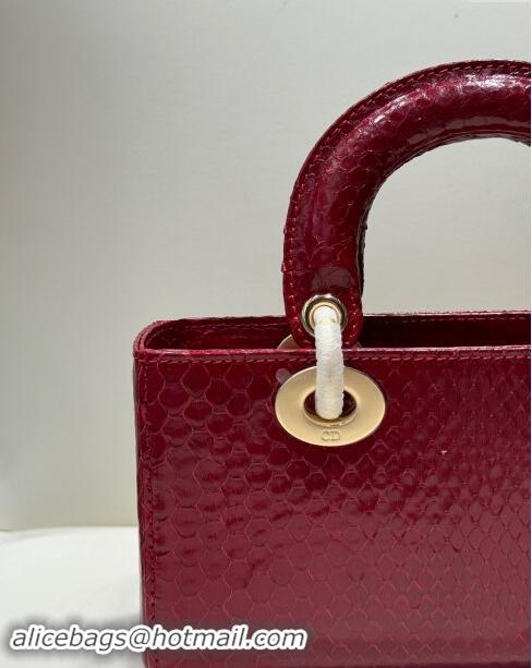 Top Design Dior Lady D-Joy Small Bag in Python Leather D0101 Red 2024