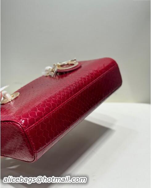 Top Design Dior Lady D-Joy Small Bag in Python Leather D0101 Red 2024