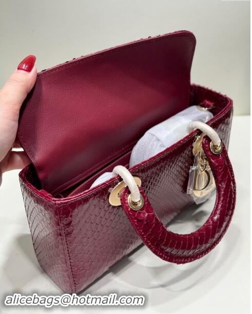 Original Cheap Dior Lady D-Joy Small Bag in Python Leather D0101 Burgundy 2024