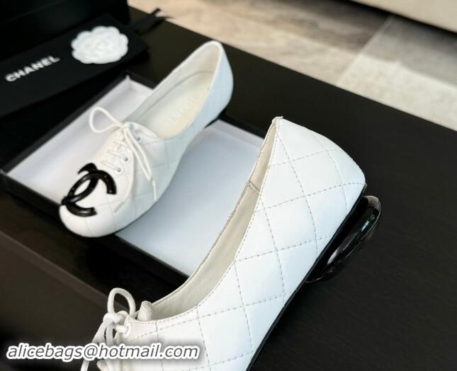 Grade Quality Chanel Calfskin Laced-up Loafers White 015105