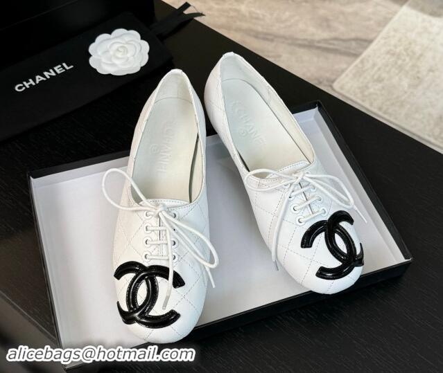 Grade Quality Chanel Calfskin Laced-up Loafers White 015105