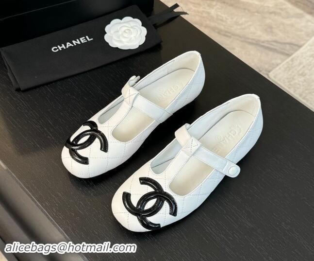 Unique Style Chanel Calfskin Mary Janes Loafers White 015106