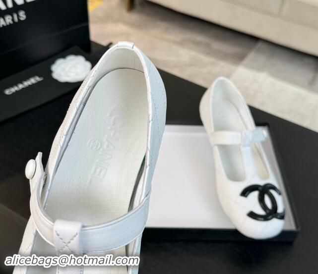 Unique Style Chanel Calfskin Mary Janes Loafers White 015106